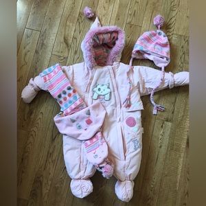 Baby girls one piece snowsuit and accessories